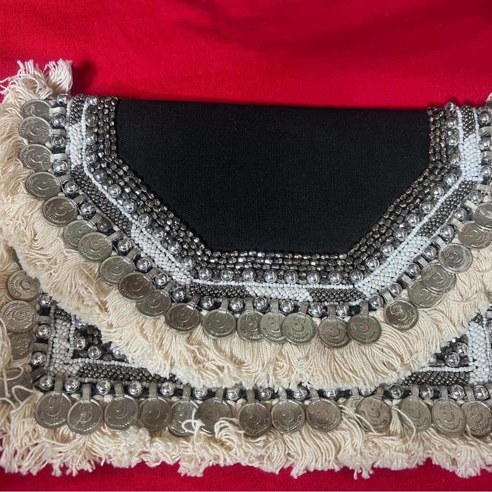 Sassy Jones Black and Silver Embellished Clutch